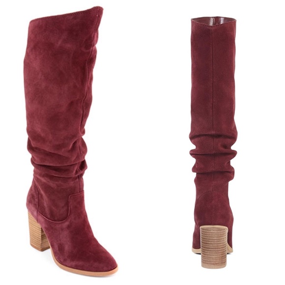 Nine West Shoes - NineWest Suede Wine High Shaft Slouch Heeled Boots